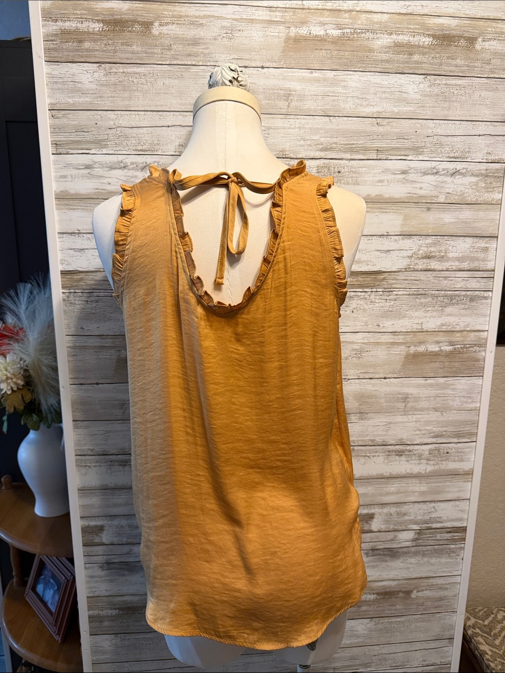 Mustard Ruffle V-Neck Tank Thanksgiving fall - Picture 4 of 5